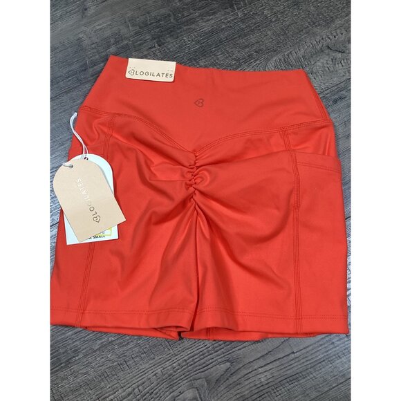 Blogilates Womens Scrunch Bike Short Spicy  Orange Crisscross Workout Size XS - Picture 2 of 7